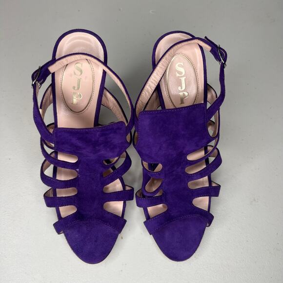 SJP Sarah Jessica Parker Purple Suede Gladiator Heels Size 36.5 - Picture 6 of 10